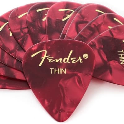 Fender 351 Premium Celluloid Guitar Picks - THIN RED MOTO - 12-Pack (1 Dozen) image 1