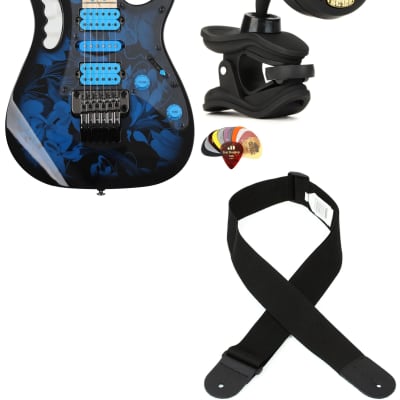 Ibanez Steve Vai Signature JEM77 - Blue Floral Pattern  Bundle with Snark ST-8 Super Tight Chromatic Tuner... (4 Items) for sale