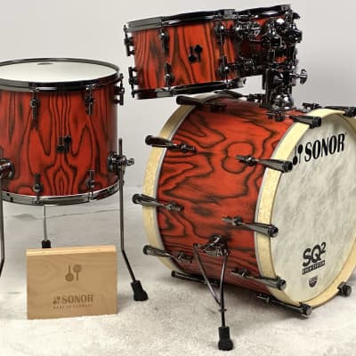 Sonor 22/10/12/15" SQ2 Medium Beech Drum Set - Fiery Red w/ Black Chrome Hardware image 3