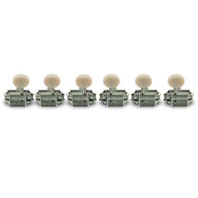 Kluson 3 Per Side Vintage Diecast Series Tuning Machines Chrome With Parchment Plastic Button for sale