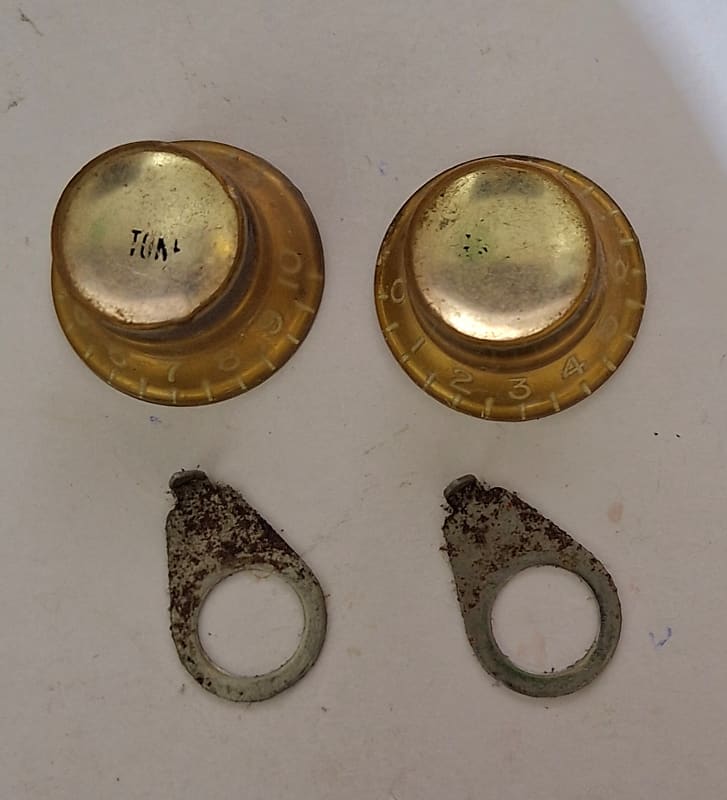 Original 1960's Gibson Gold Reflector Knobs And Pointers For | Reverb