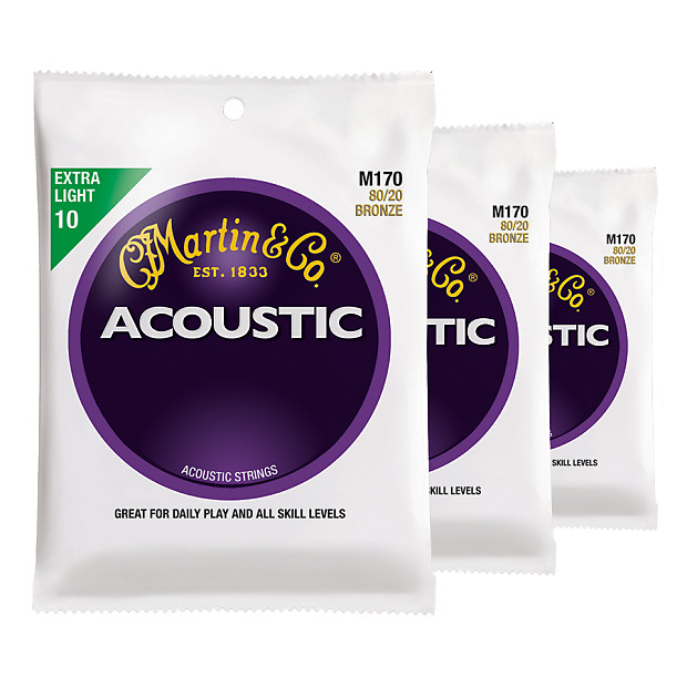 Martin M-170 80/20 Bronze Extra Light Acoustic Strings 3-Pack image 1