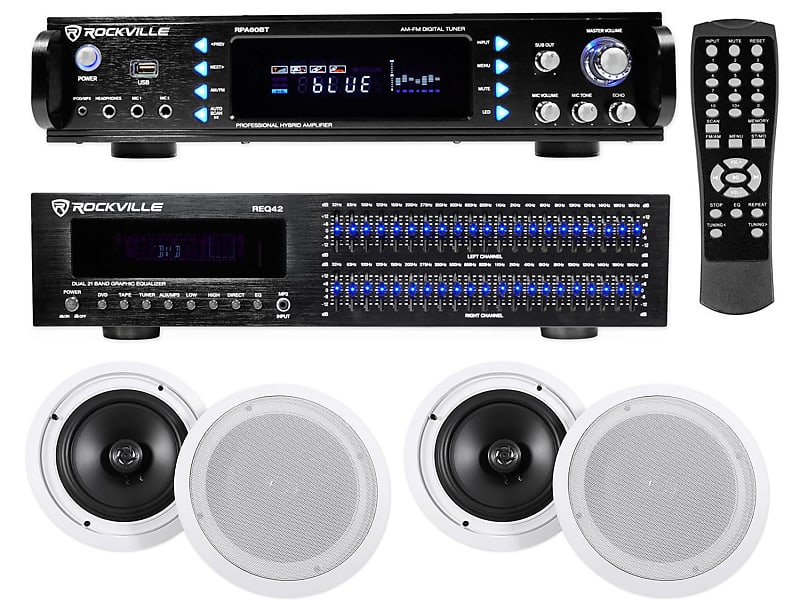 Rockville Home Theater Bluetooth Receiver+Equalizer EQ+(4) 8" Reverb