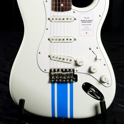 [SALE Ends Apr 24] Fender Made in Japan 2023 Collection Traditional 60s Stratocaster 2022 Olympic White with Blue Competition Stripe Limited Edition for sale