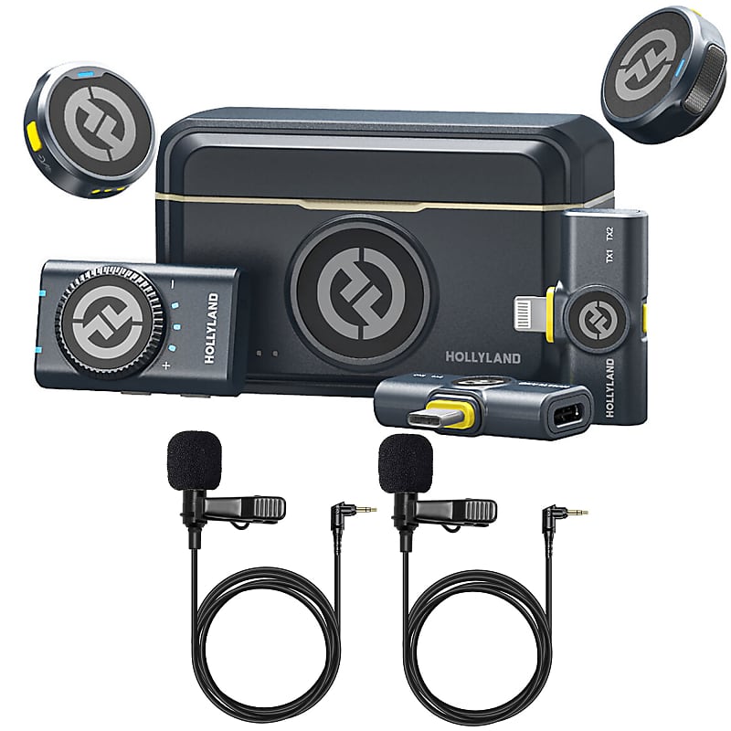 Hollyland LARK M2 Wireless Lavalier Microphone Combo (Shine Charcoal) + 2x Hollyland Lavalier Microphone: Omni Sound, Wide Compatibility (3.5mm) image 1