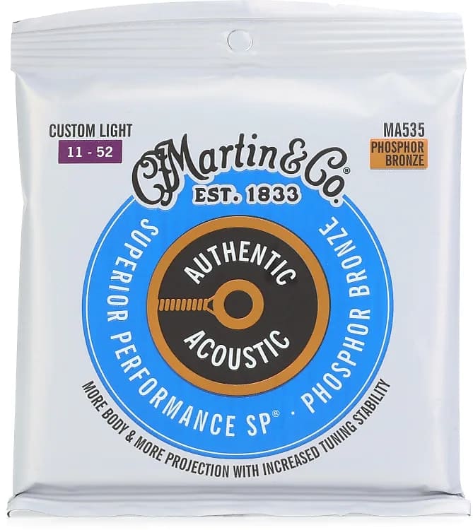 Martin MA535 Authentic Acoustic Superior Performance 92/8 Phosphor Bronze Guitar Strings - .011-.052 Custom Light