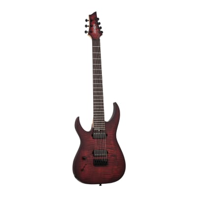Schecter Sunset-7 Extreme 7-String Electric Guitar with Ebony Fretboard, Nyatoh Body, and Ultra Thin C-Shape Neck (Left-Handed, Scarlet Burst) for sale