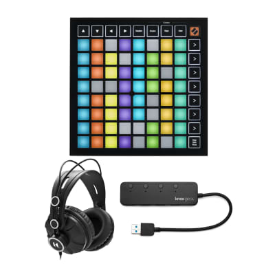 Novation Launchpad Mini MK3 Grid Controller for Ableton Live Bundle with Headphones and Knox 4 Port 3.0 USB Hub