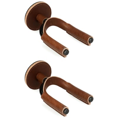 Levy's FGHNGR Black Forged Guitar Hanger (2 Pack) - Brown Leather for sale
